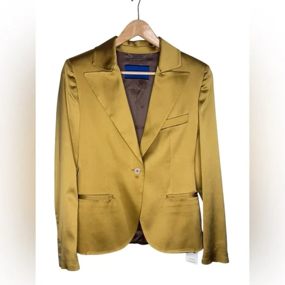 Balmain Paris Atelier Sample Satin Set Blazer & Maxi Skirt Chartreuse Gold S - Picture 3 of 17